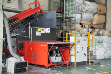 orange WEIMA WLK 1500 shredder shreds fish nets at a customer in South Korea